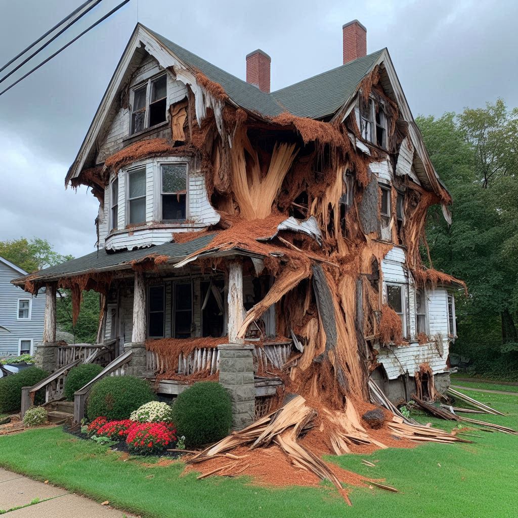 Blog Article - Tree with visible damage, including broken branches and signs of disease near an Needham Heights home